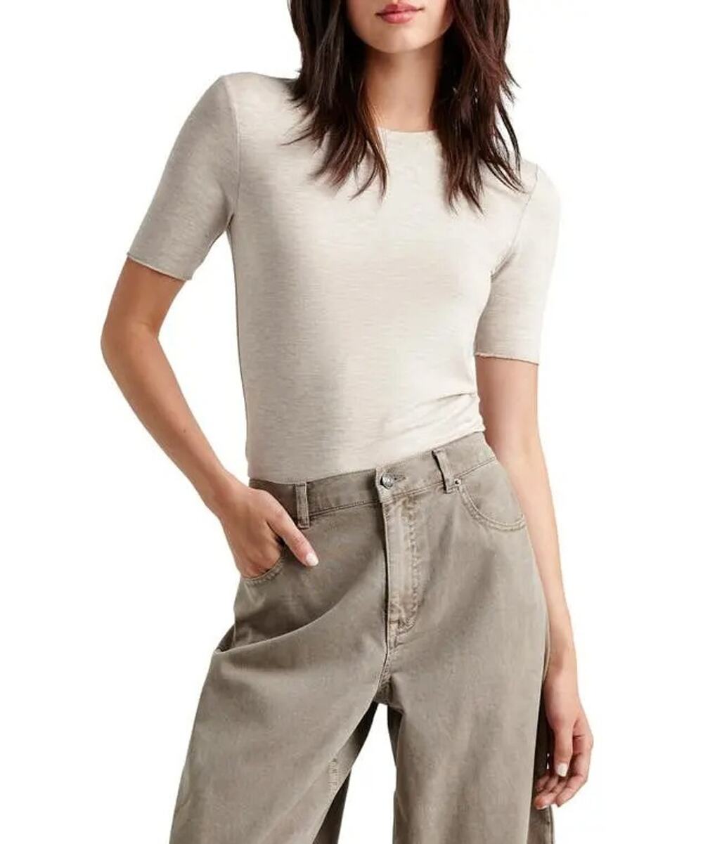 Splendid Women Pale Oak Heather Bamboo Casual Crewneck Short Sleeve Tee Size L